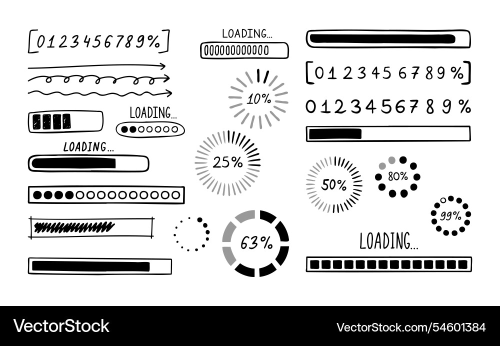 Loading bar doodle set hand drawn element line Loading bar doodle set hand drawn element line vector image