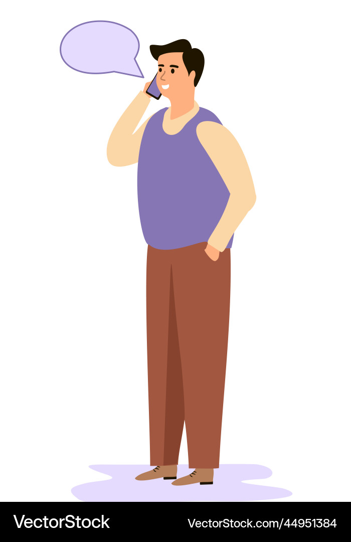 Man standing and talking using smartphone Man standing and talking using smartphone Vector Image