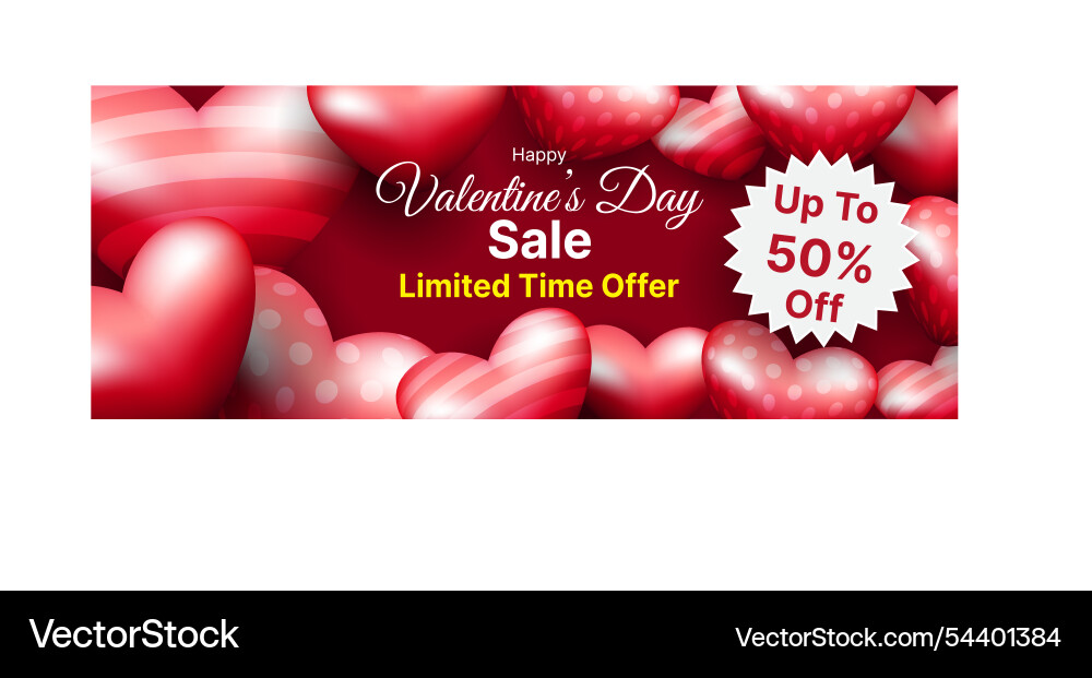 Red 3d heart for valentines day sale banner Red 3d heart for valentines day sale banner Vector Image