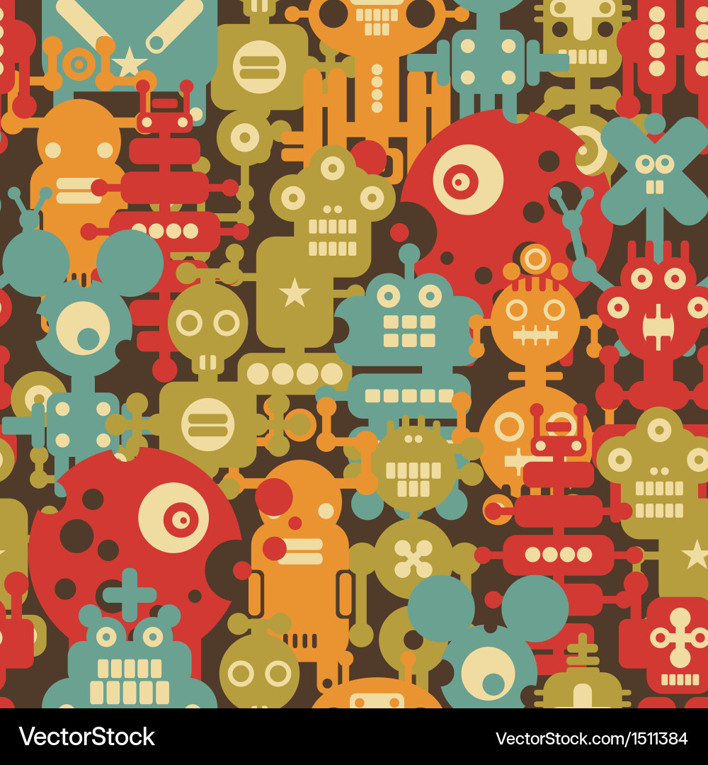Retro Robot Monsters Pattern vector image