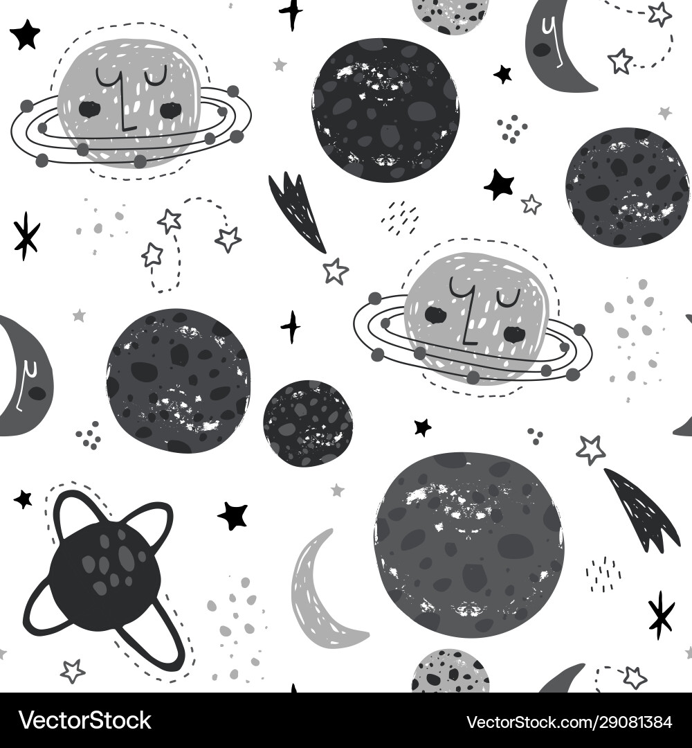 Seamless monochrome pattern with space elements Vector Image