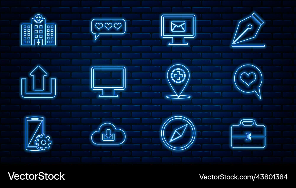 Set line toolbox heart in speech bubble monitor vector image