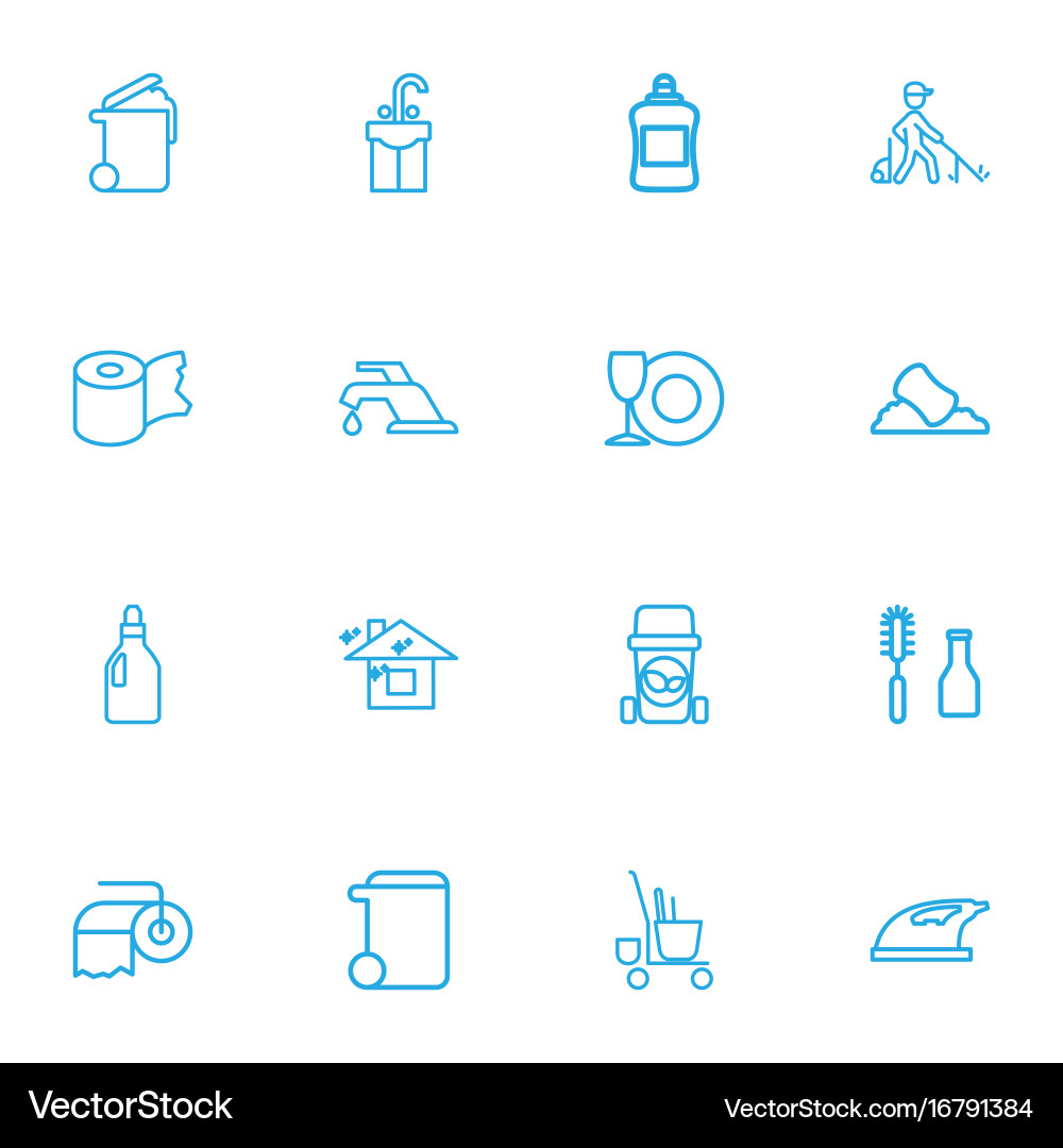 Set of 16 editable cleanup outline icons includes Vector Image