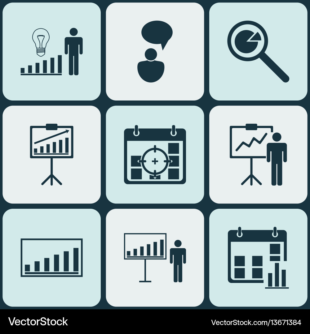 Set of 9 board icons includes project analysis Set of 9 board icons includes project analysis vector image