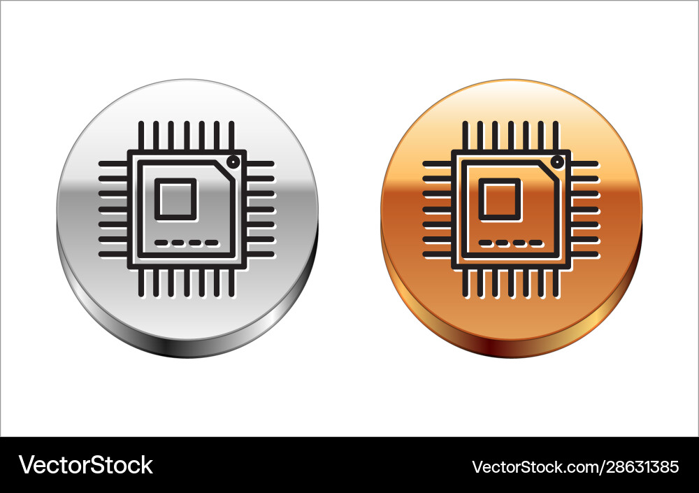 Black line computer processor with microcircuits Black line computer processor with microcircuits vector image