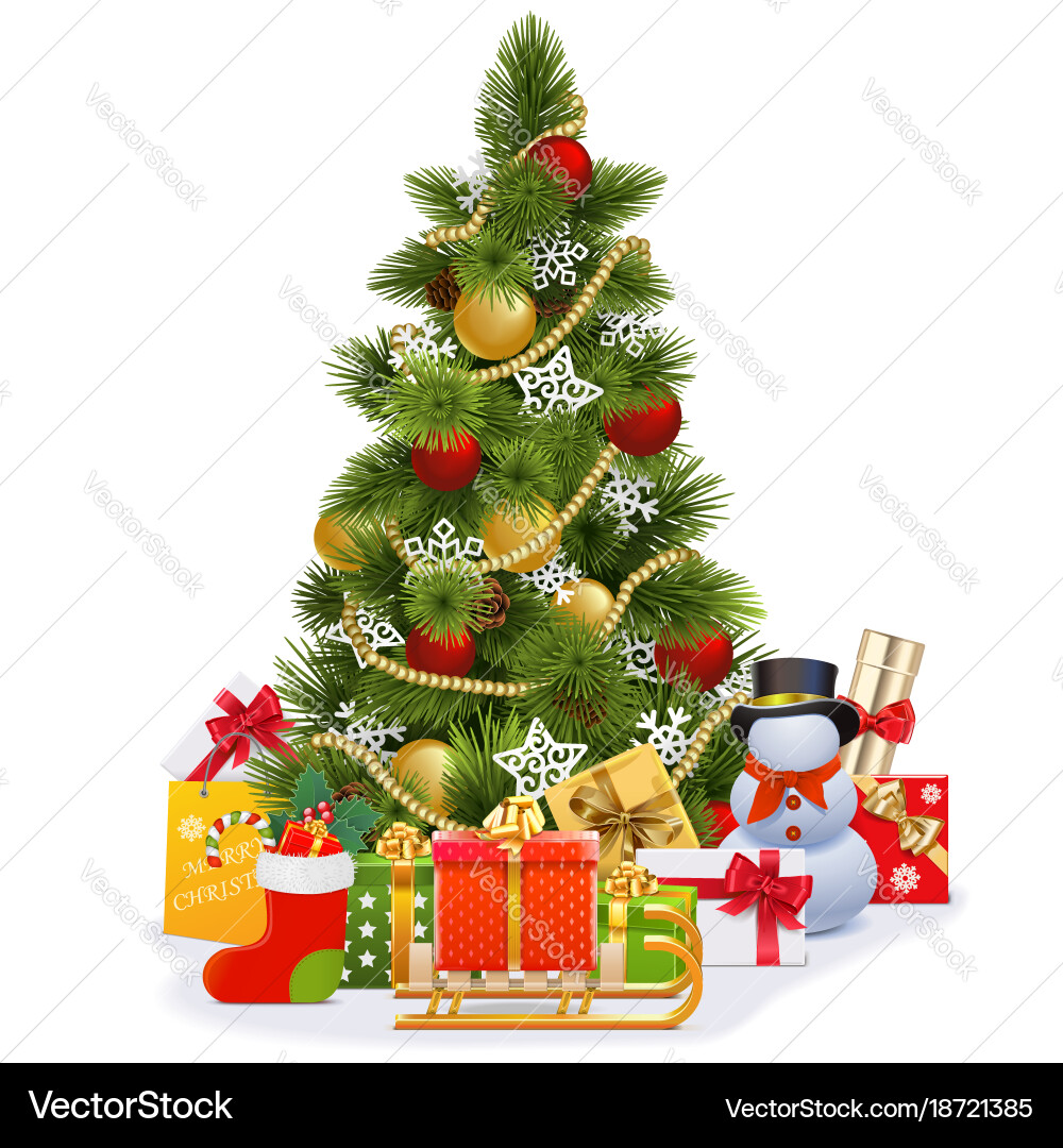 Christmas tree with sledge Royalty Free Vector Image
