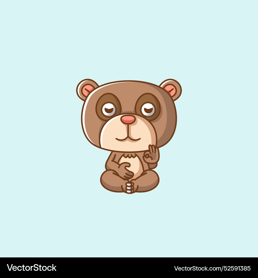 Cute teddy bear meditation yoga kawaii chibi Cute teddy bear meditation yoga kawaii chibi vector image