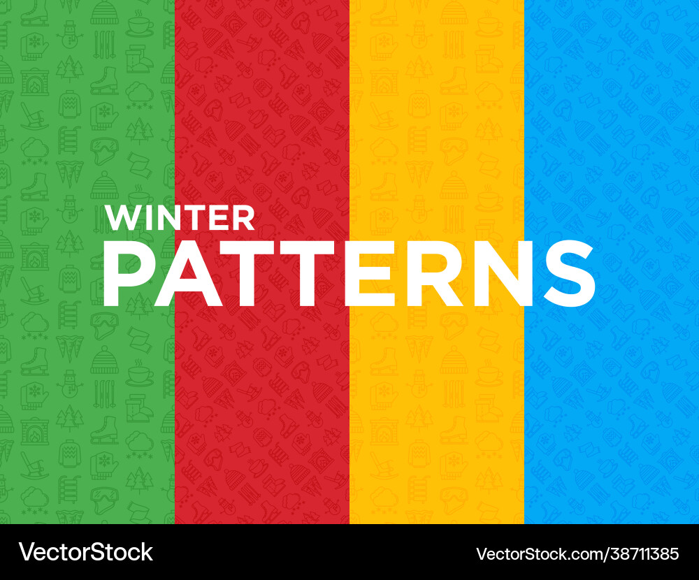 Four different winter seamless patterns with thin Vector Image