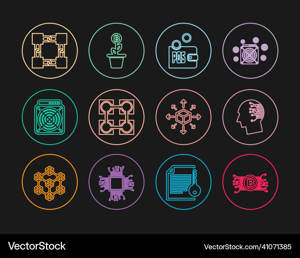 Set line cryptocurrency bitcoin in circuit brain Set line cryptocurrency bitcoin in circuit brain vector image