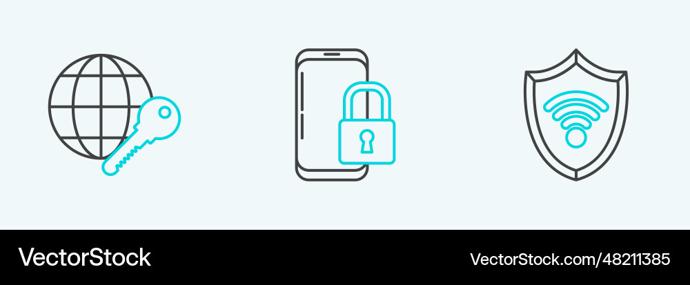 Set line shield with wifi wireless internet Set line shield with wifi wireless internet vector image