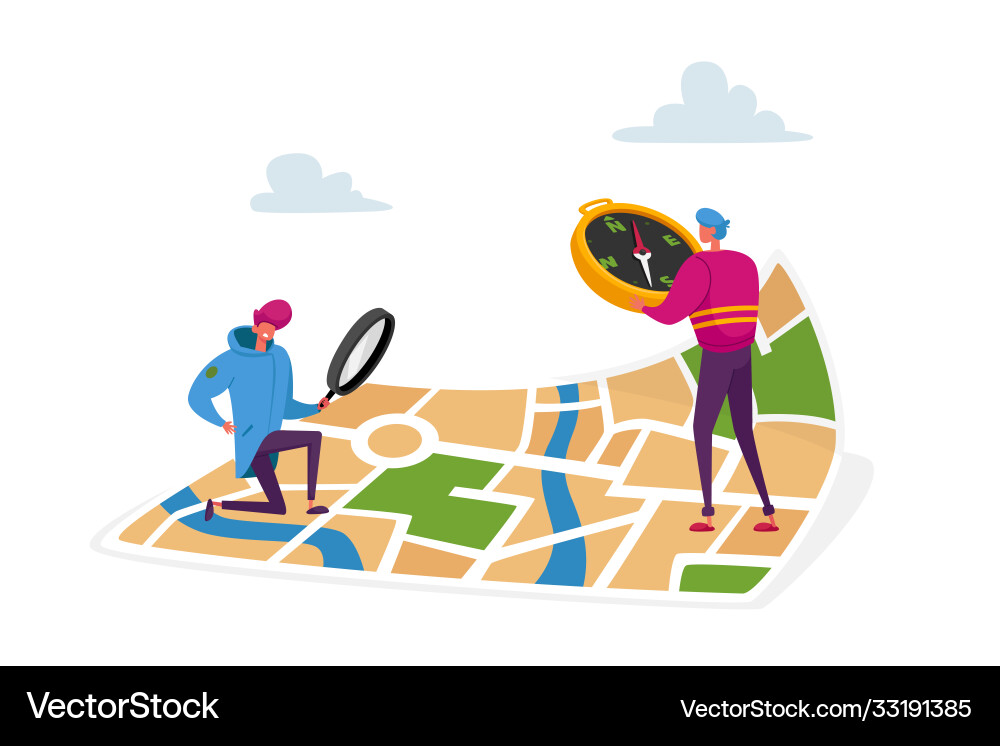 Tiny Characters Mapping Adventure vector image