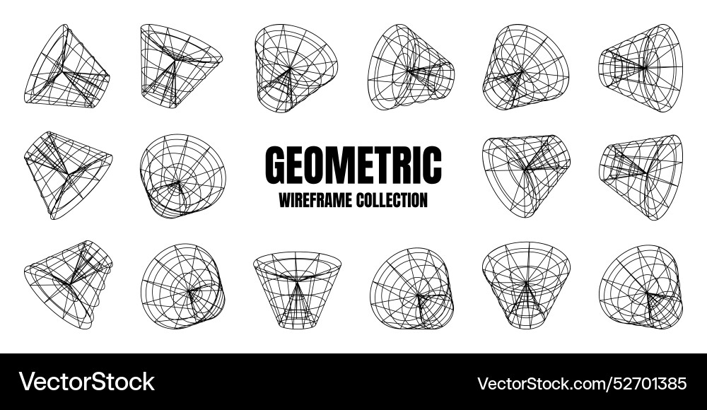 Wireframe lined shapes perspective mesh 3d grid Wireframe lined shapes perspective mesh 3d grid vector image