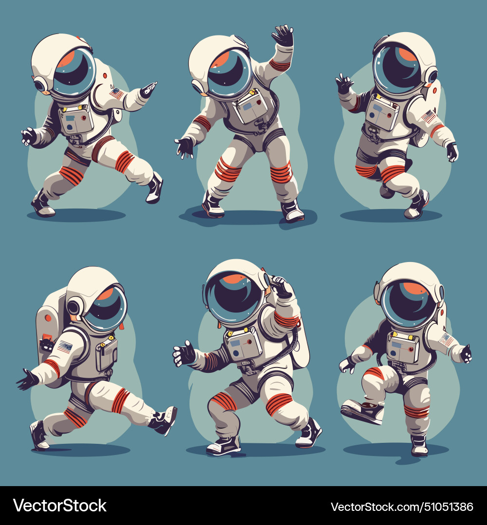 Cartoon astronauts in dancing poses spaceman Vector Image