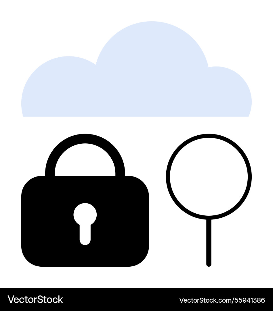 Cloud security concept with lock and magnifying Cloud security concept with lock and magnifying vector image