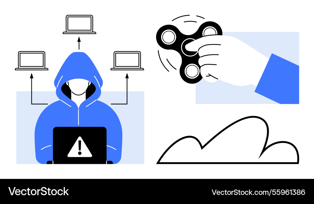 Cybersecurity threats concept with hacker cloud Cybersecurity threats concept with hacker cloud vector image