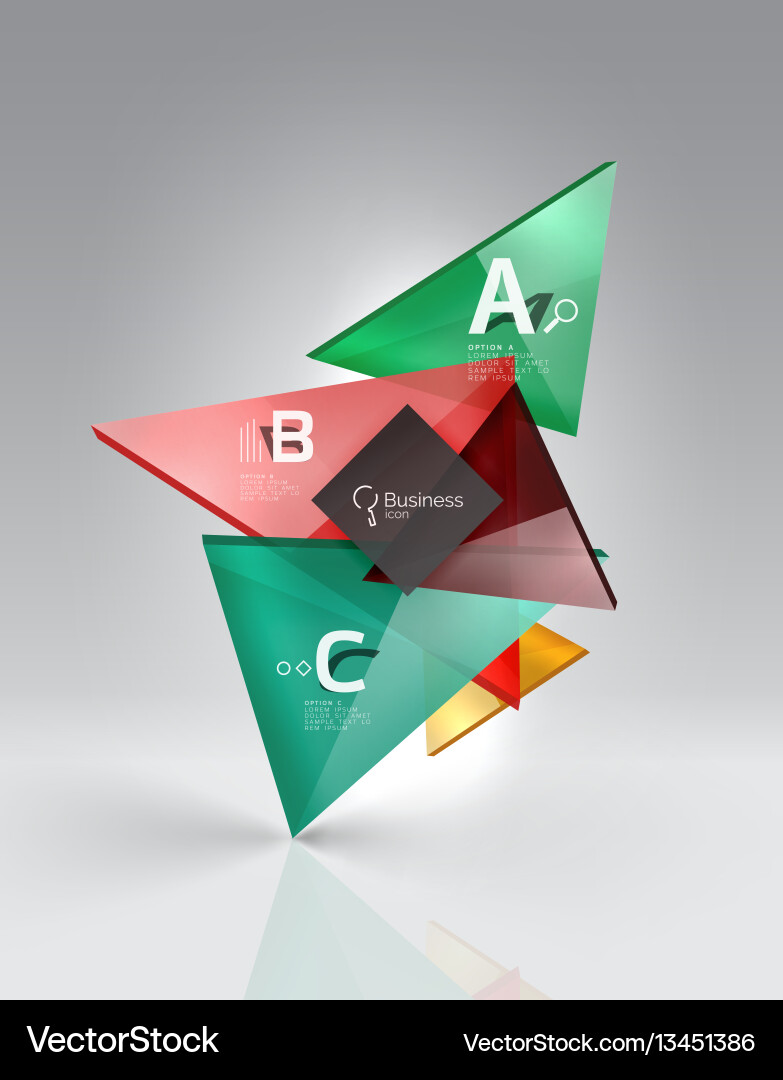 Glossy glass translucent triangles on 3d empty Vector Image