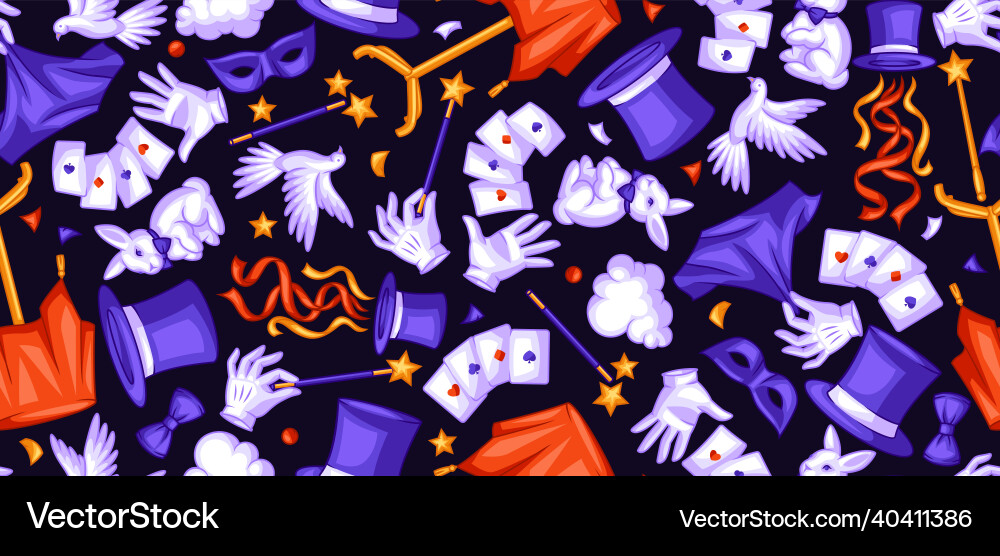 Magician seamless pattern with magic items Magician seamless pattern with magic items vector image