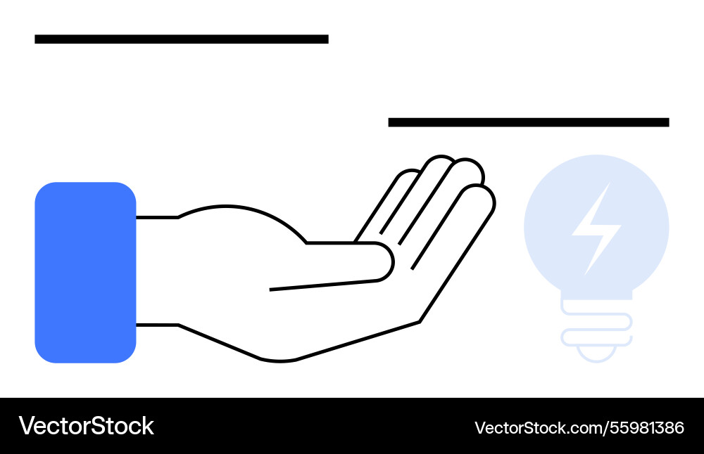 Open hand with blue sleeve under minimal glowing Open hand with blue sleeve under minimal glowing vector image