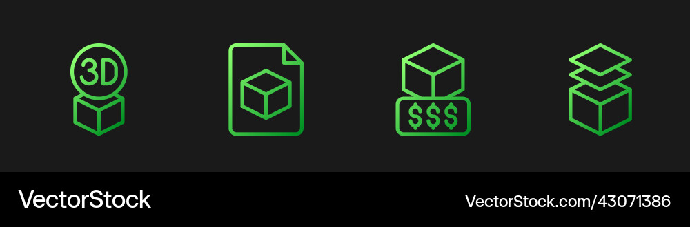 Set line 3d printer services isometric cube file Set line 3d printer services isometric cube file vector image