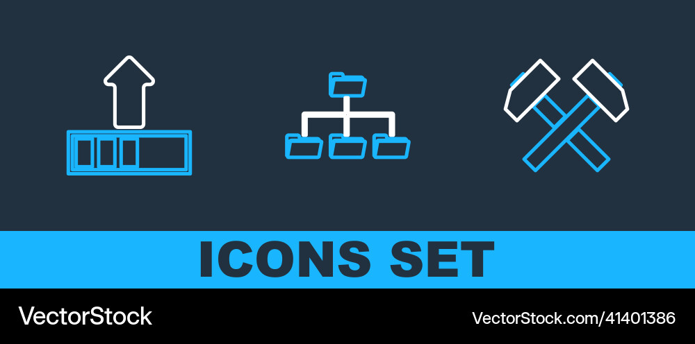 Set line two crossed hammers loading and folder Set line two crossed hammers loading and folder vector image