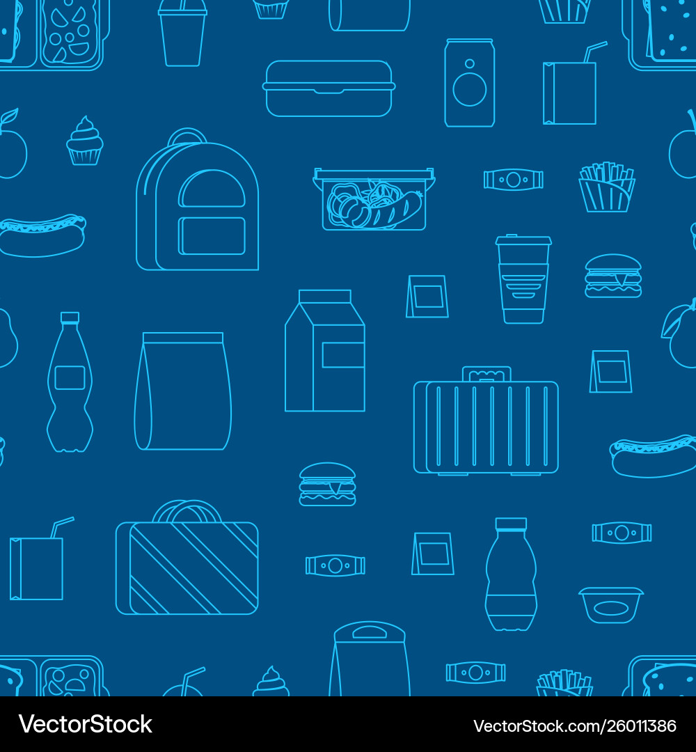 Thin line color school lunch food boxes seamless Thin line color school lunch food boxes seamless vector image