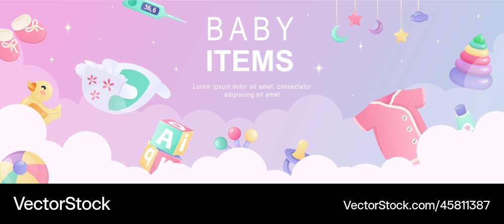 Baby Elements Web Banner - Pastel Colors Vector Image
