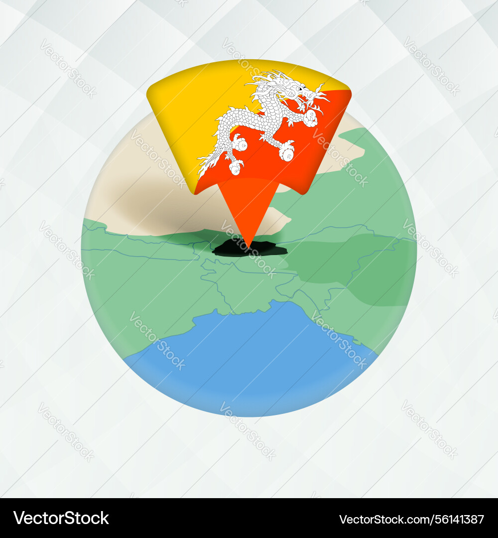 Bhutan map highlighted with flag marker vector image