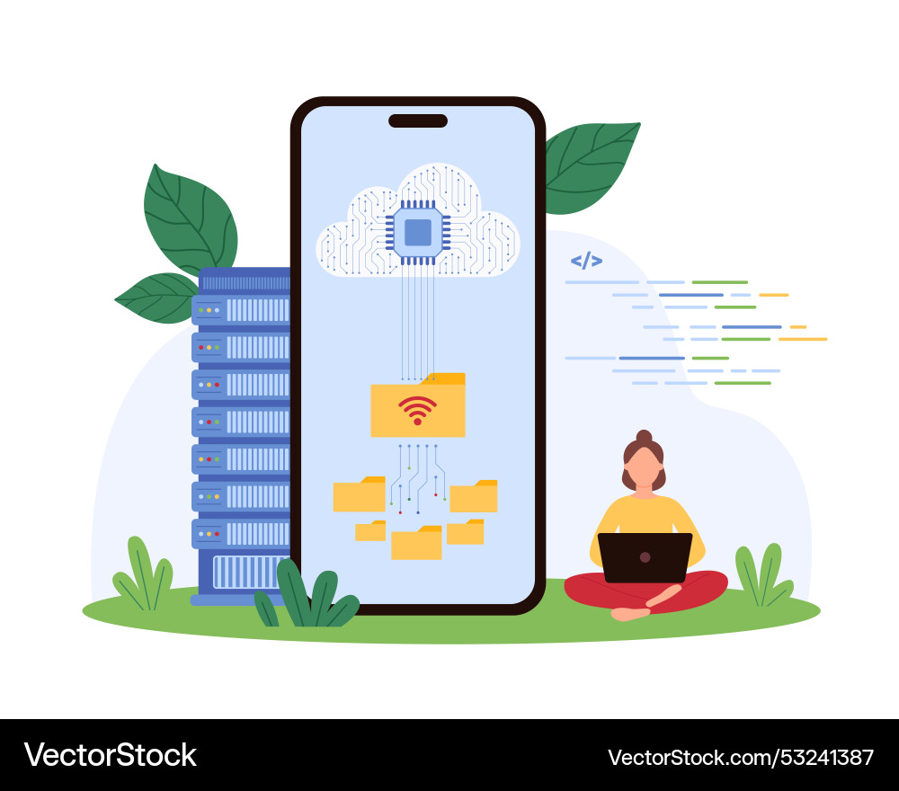 Cloud data download and storage mobile app tiny vector image