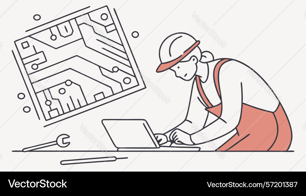 Electronics engineer working on circuit board vector image