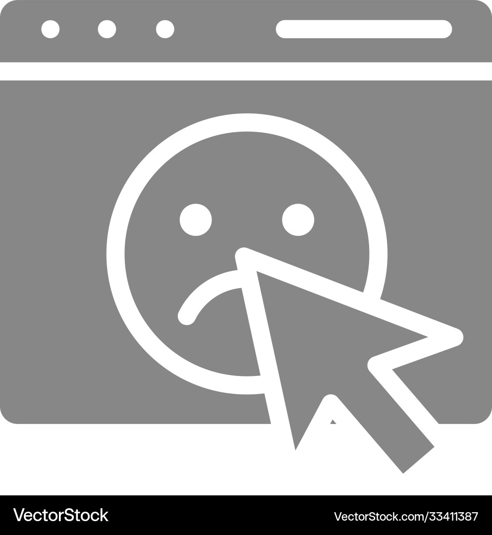 Email webpage with sad face and arrow cursor gray vector image