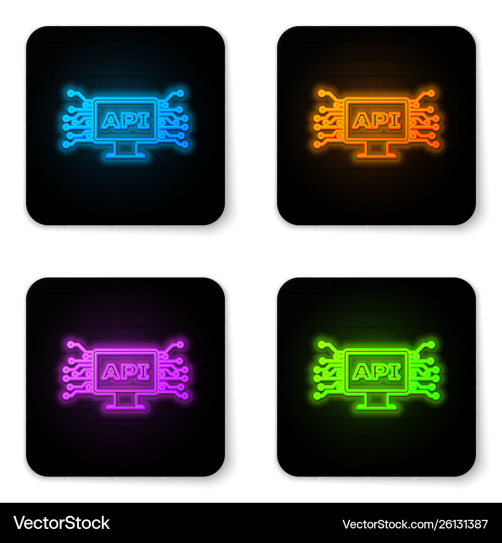 Glowing neon computer api interface icon isolated vector image