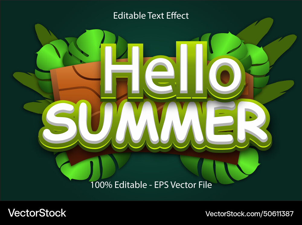 Hello summer editable text effect 3 d emboss Hello summer editable text effect 3 d emboss vector image