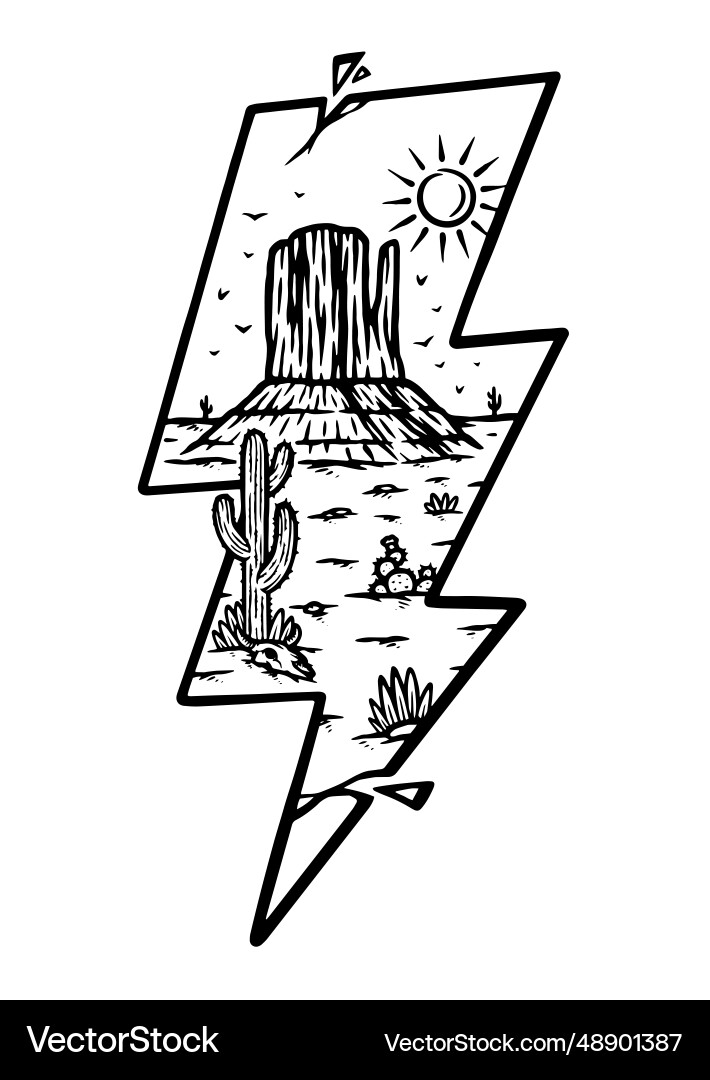 Lightning bolt shape with desert view vector image