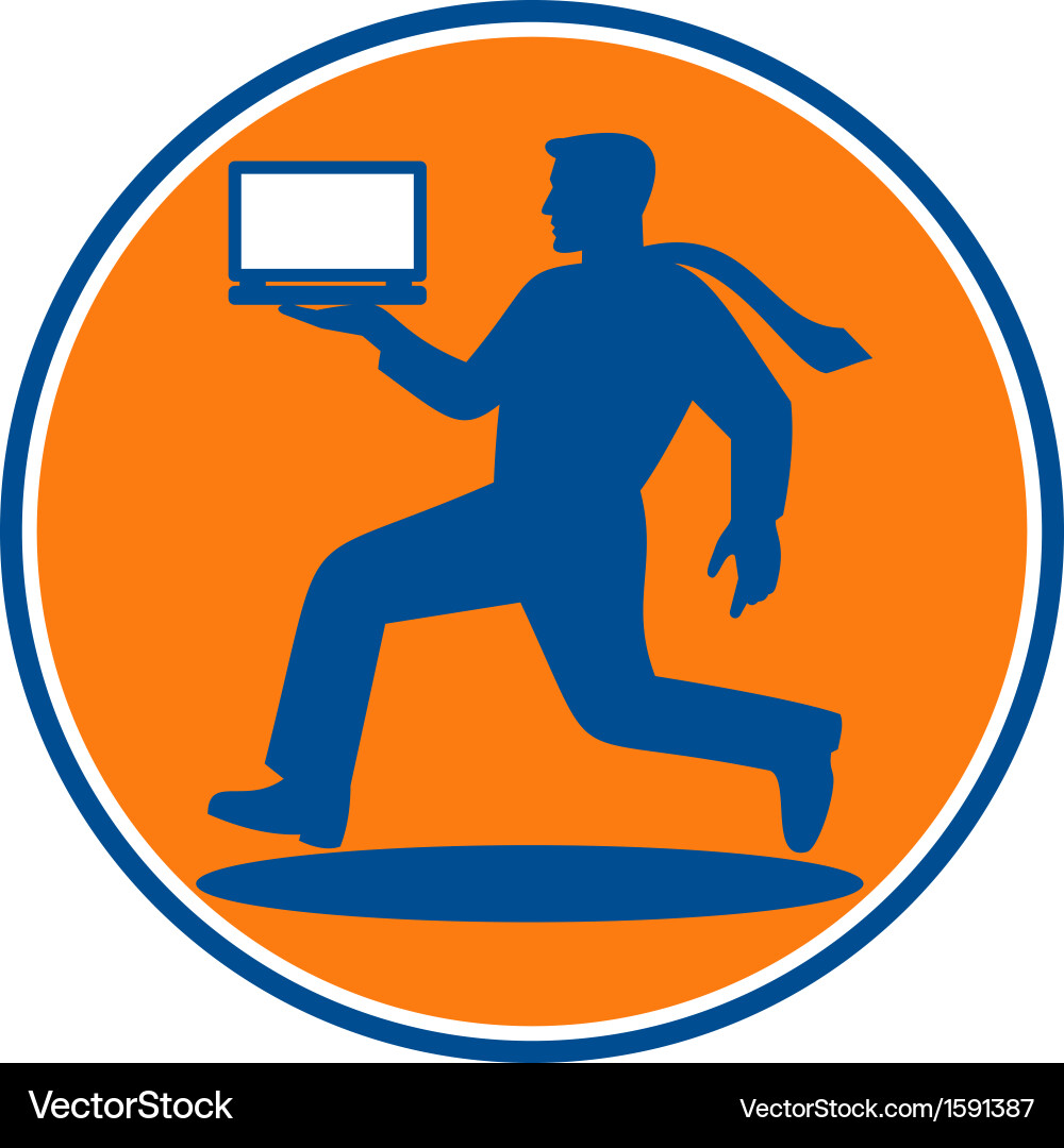 Man carrying notebook laptop computer running vector image