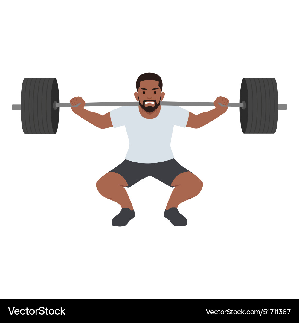 Man doing barbell squat exercise with too much Man doing barbell squat exercise with too much vector image