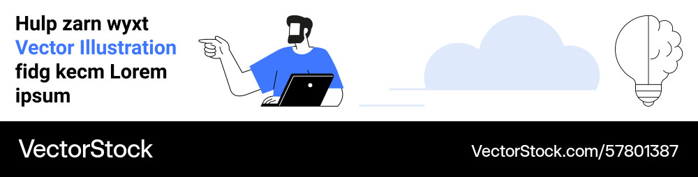 Man working on laptop points towards idea Man working on laptop points towards idea vector image