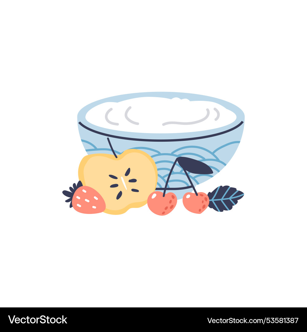 Natural healthy yogurt in a bowl with fresh fruits Natural healthy yogurt in a bowl with fresh fruits vector image