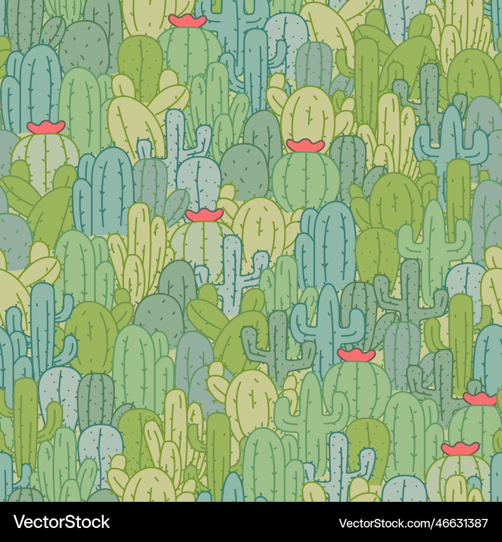 Seamless pattern of crowded cactus vector image