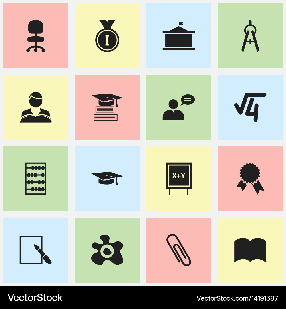 Set of 16 editable university icons includes vector image