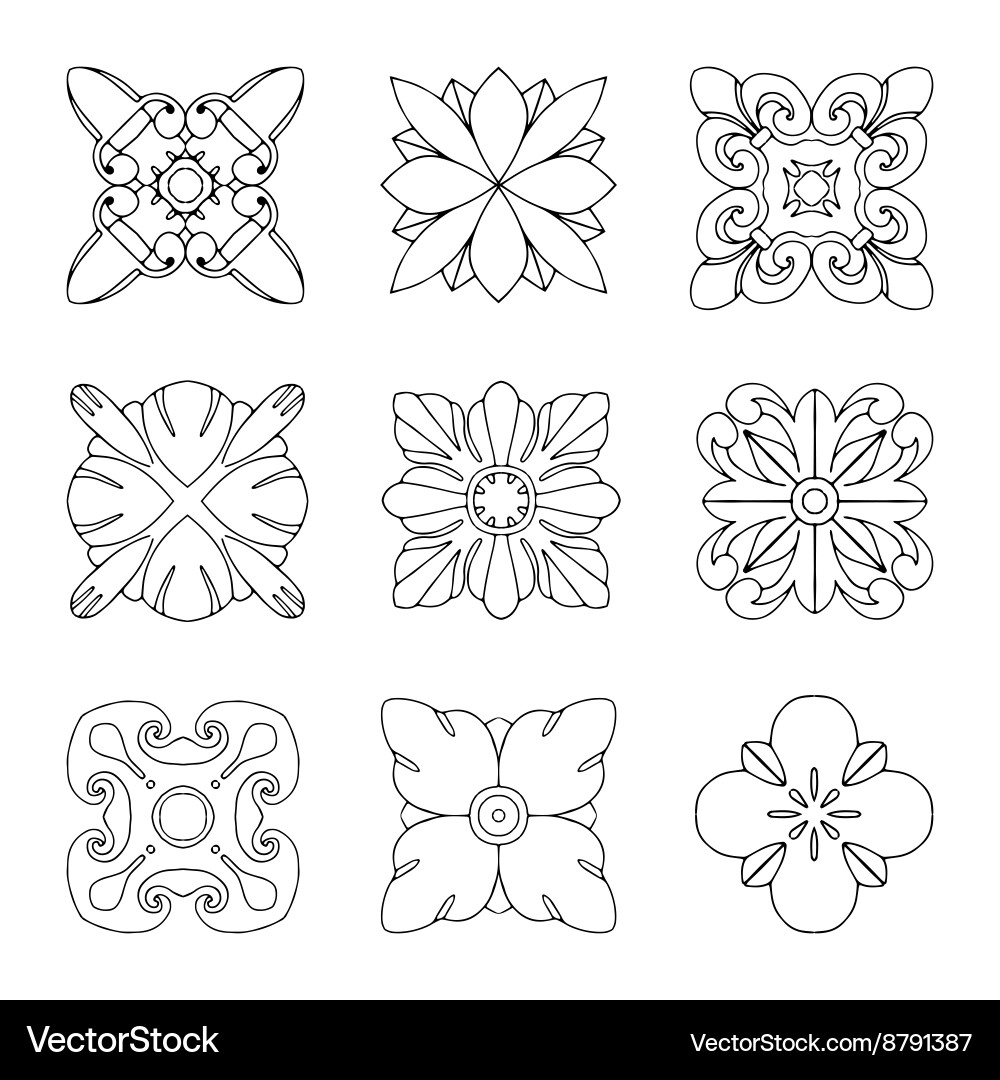 Set of square rosette elements Vector Image