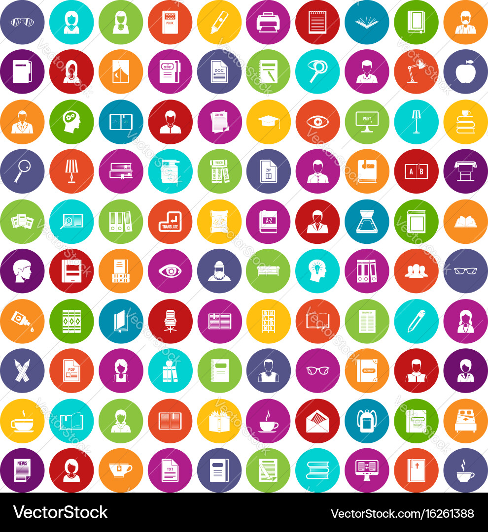 100 reader icons set color Vector Image