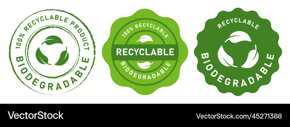Biologisch abbaubare recycelbare Aufkleber grün flach Biologisch abbaubare recycelbare Aufkleber grün flach vektorbild