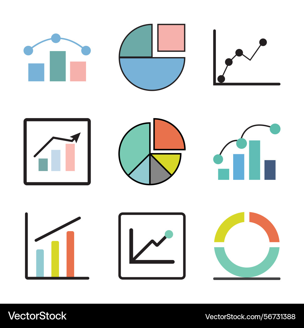 Colorful data visualization icons set bar line Colorful data visualization icons set bar line vector image