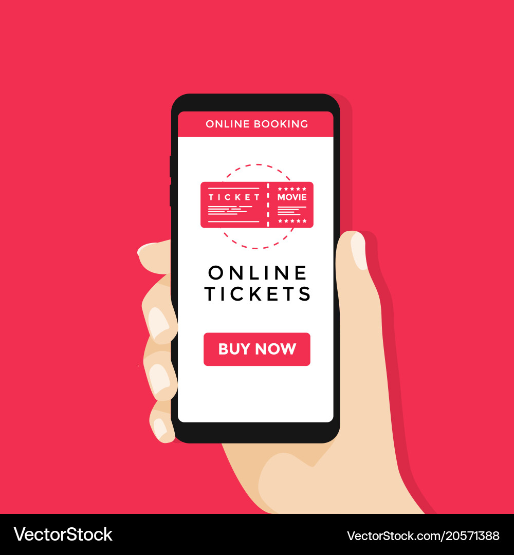 Hand holding smart phone with online cinema ticket Vector Image