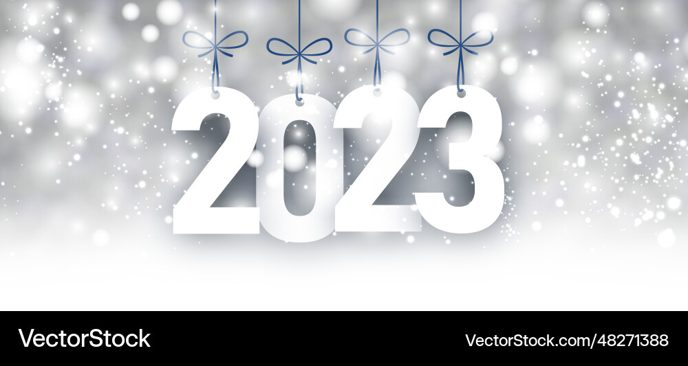 Hanging 2023 sign on silver grey snowing Hanging 2023 sign on silver grey snowing vector image