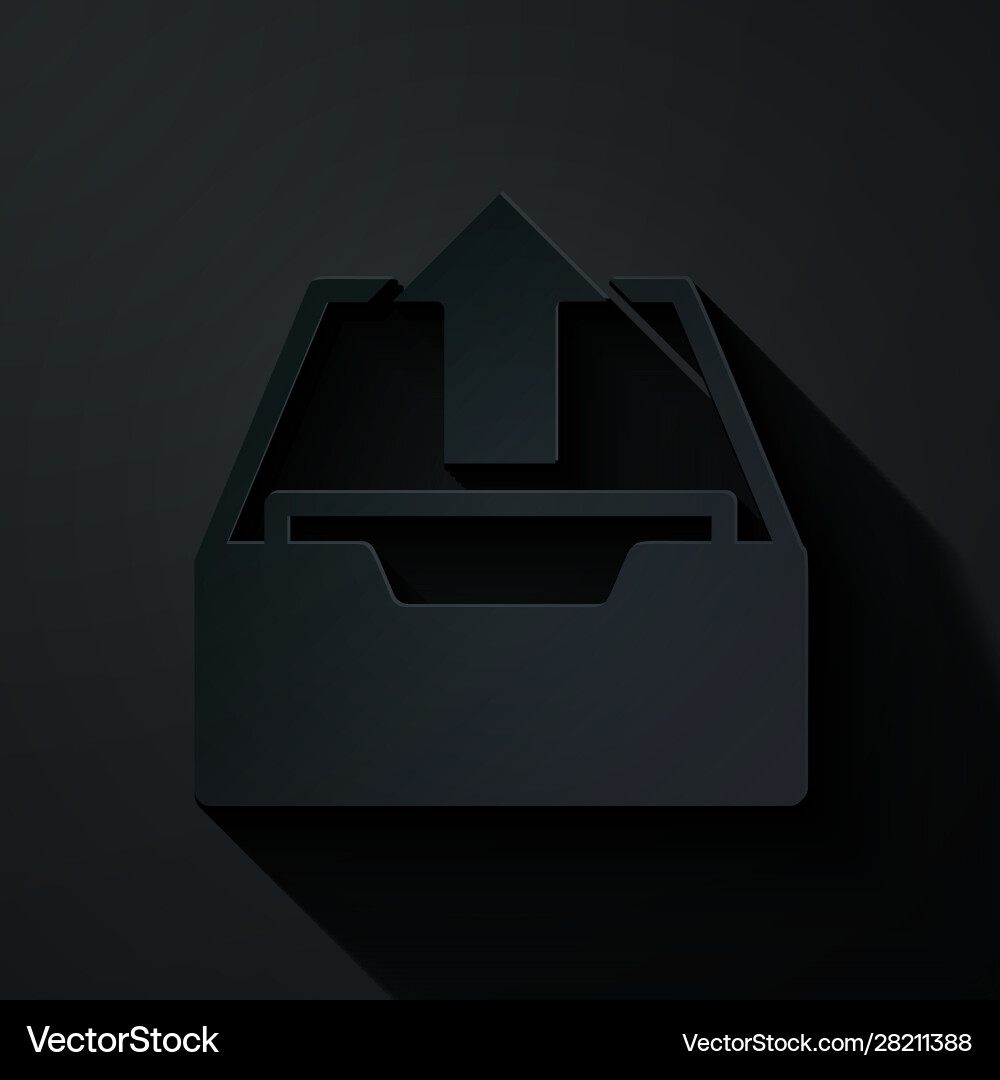 Paper cut upload inbox icon isolated on black Vector Image