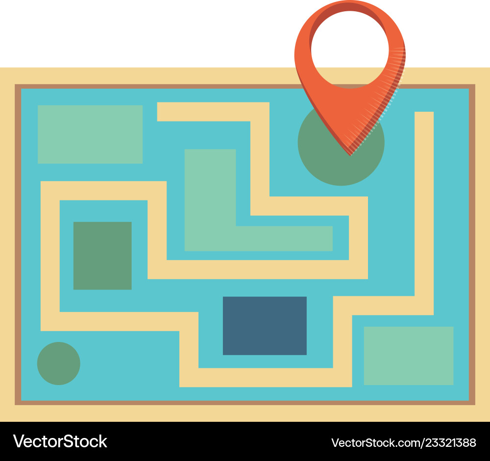 Paper map guide with pin location vector image