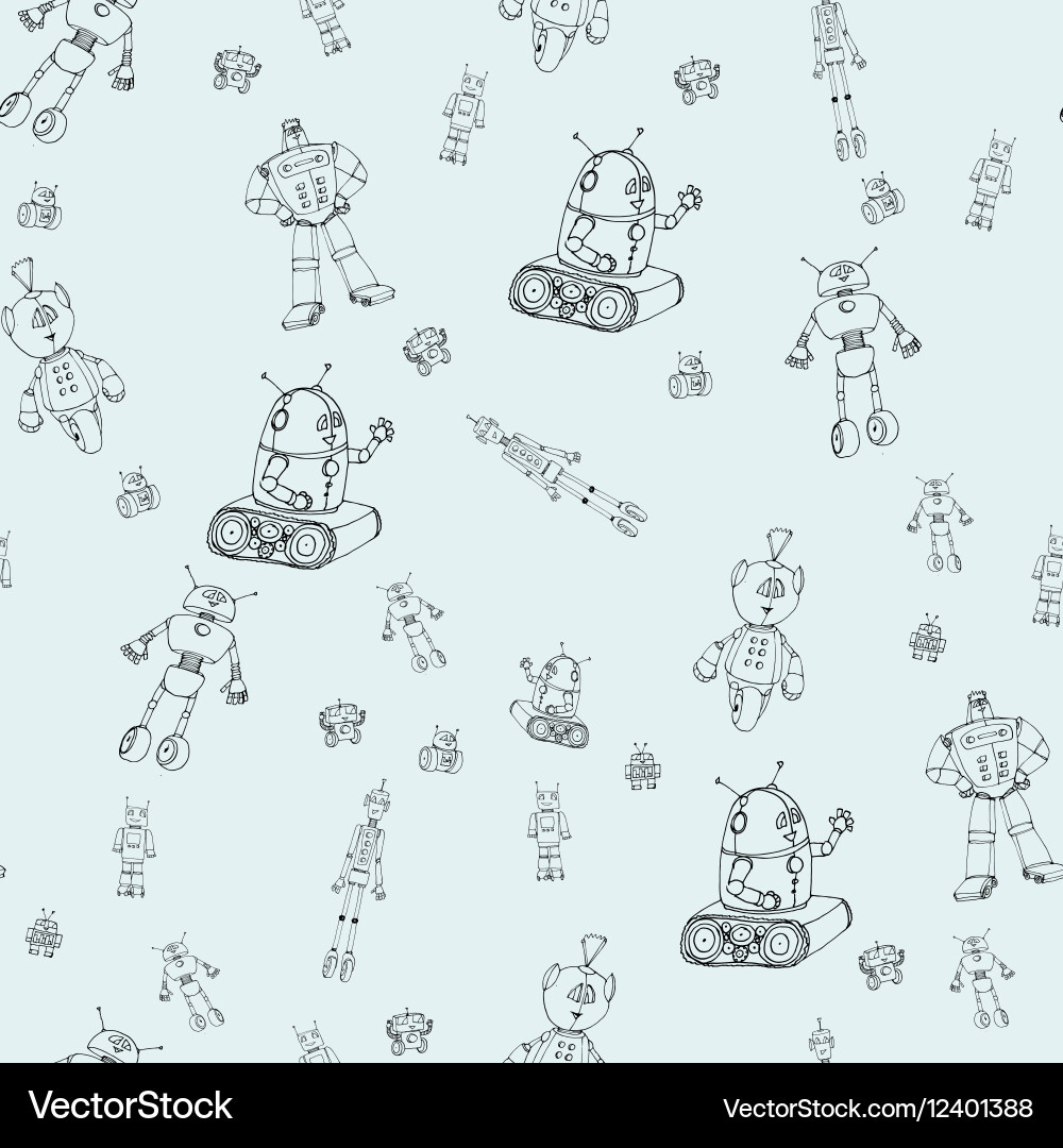 Robot doodles pattern Vector Image