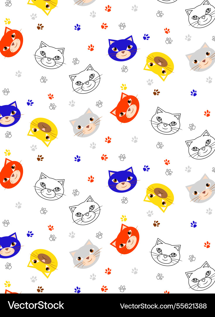 Seamless cat pattern and paw print Vector Image