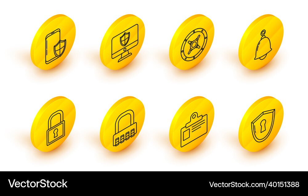 Set line shield with keyhole identification badge Set line shield with keyhole identification badge vector image